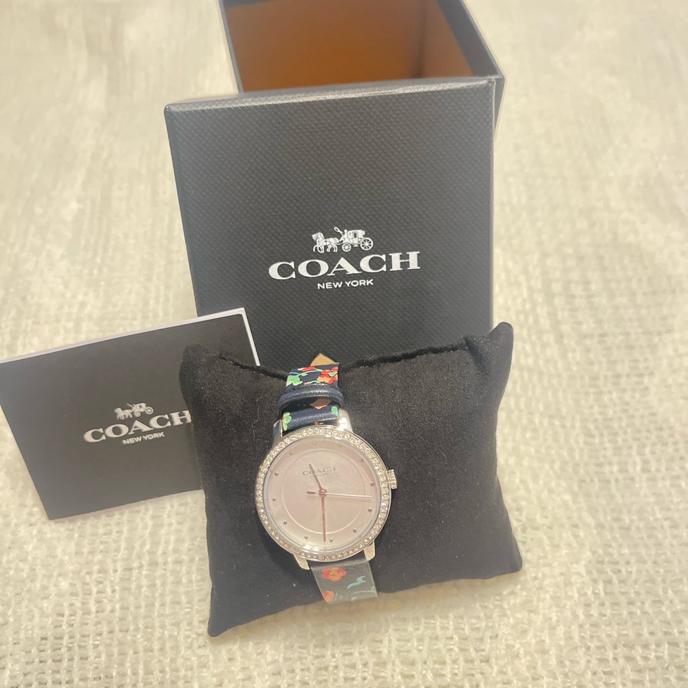 Coach Silver Watch with Blue Floral Strap Worn only a few times